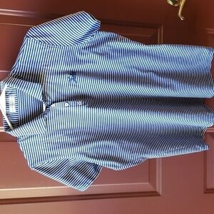 Peter Millar blue striped SS 100 % cotton top The Olde Farm Size Large